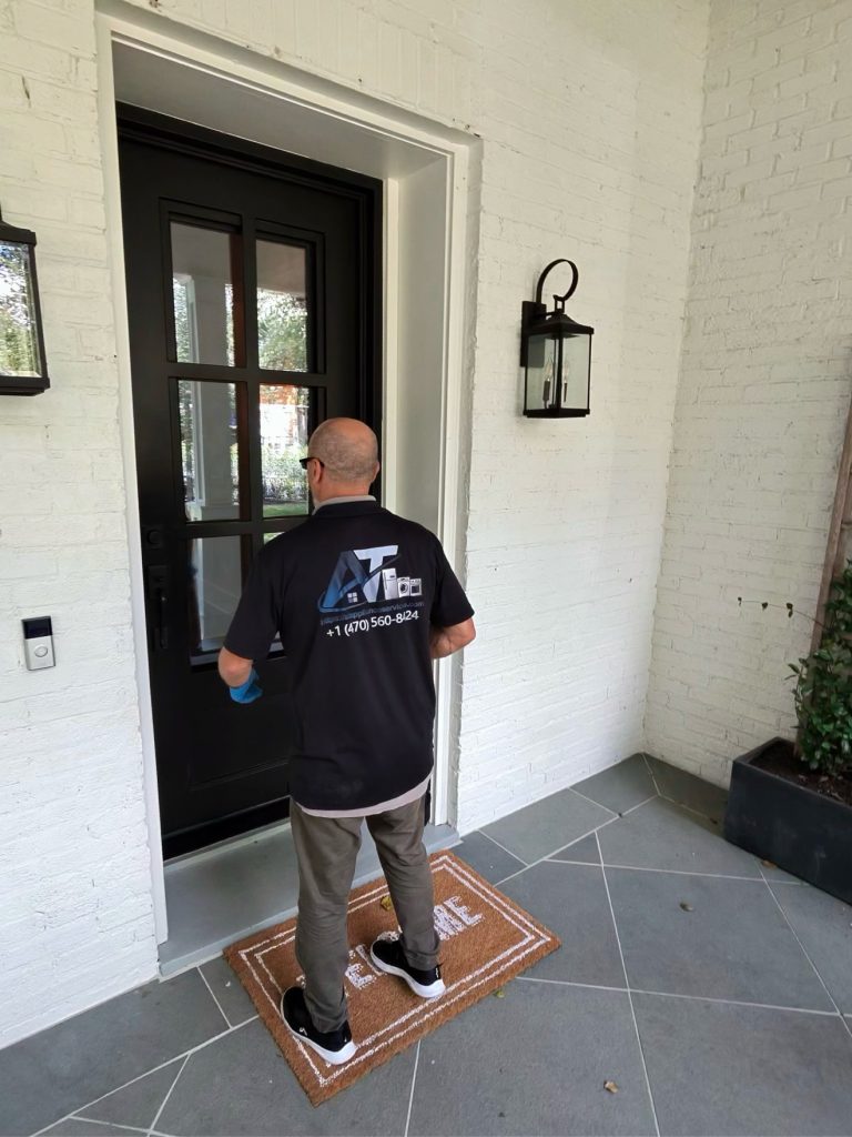 AT Appliance Services technician servicing a built-in refrigerator in Cumming, GA